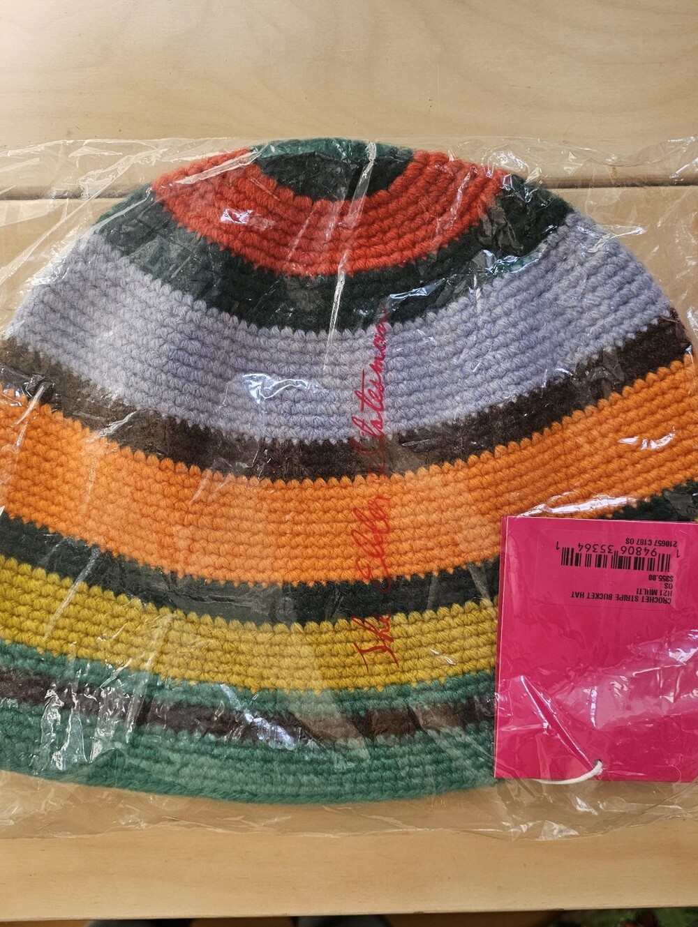 The Elder Statesman Crochet Stripe Bucket Hat – Multi Color – NWT